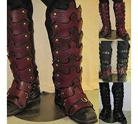 Cachorro Medievale Retro Armatura Cosplay Scarpe Copertura, Regolabile Mezza Ghetta Ghetta, Cavalieri Samurai Scala Armatura Multistrato Protettivo Tie Down Accessori Costume,Rosso