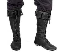 Cachorro Stivali Da Uomo In Pelle PU Retrò Medievale, Tubo Alto Flangiatura Lace Up Cavaliere Stivali Per Vichingo Principe Pirata Principessa Vittoriana Rinascimentale Costumi Cosplay, Regalo,Nero,43