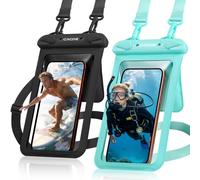 CACOE Custodia impermeabile per cellulare, confezione da 2, doppia impermeabile, impermeabile IPX8, con cordino regolabile (fino a 8,8 pollici), ideale per spiaggia e crociere (nero + verde)