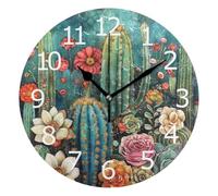 Cacti Succulents And Flower Orologio Da Parete Orologio Da Muro Senza Ticchettio Decorativo Orologi Per Soggiorno Bagno Sala Da Pranzo 25Cm
