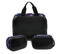 Cactu - Trousse per trucchi con cactu di Natale, per donne e uomini, traslucida, 3 pezzi, per articoli da toeletta da viaggio, organizer per cosmetici, Colore, XL, Astuccio per trucchi
