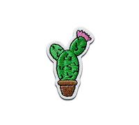 Cactus con fiore - Toppe termoadesive Patch Toppa ricamate, misura: 3,7 x 2,4 cm