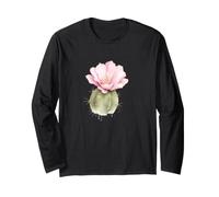 Cactus con Fiori Rosa, Motivo Floreale ad Acquerello Maglia a Manica