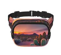 Cactus Desert Sunset Print Square Waist Purse Double Layer Fanny BagTrendy Travel Waist Bag per uomini e donne, nero, Taglia unica
