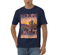 Cactus Desert Sunsets Camicia da uomo casual a maniche corte in morbido tessuto elasticizzato confortevole maglietta moderna per casa lounge, blu navy, 3XL