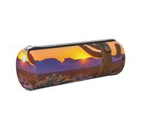 Cactus Desert Sunsets PU Leather Small Pencil Pouch Bag, Piccolo Pen Pencil Pouch Bag Slim Design Zipper