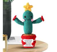 Cactus di peluche a forma di cactus con supporto emotivo, ornamenti per bambole positive, bambola in lana lavorata a maglia, stella ispiratrice all'uncinetto con messaggio positivo per decorazione per