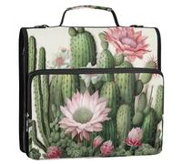 Cactus Flower1 - Raccoglitore con cerniera e anelli a D, organizer espandibile con tracolla e manico, 3 raccoglitori ad anelli per portafoglio e custodia