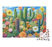 Cactus Garden Art Colourful Fluffy Calico Cat 1000 Pieces Jigsaw for Adults The Impossible Challenge Brain Development 52x38cm/1000pcs