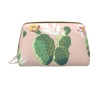 Cactus Pattern Leather Hand Held Zipper Makeup Bag Storage Bag per vari oggetti portapenne, bianco, Taglia unica