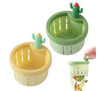 Cactus Sink Strainer Basket - Automatic Push-Press Kitchen Drain Filter, Self-Cleaning, Mess-Free, Whimsical Green & Yellow Design (Green+Yellow)
