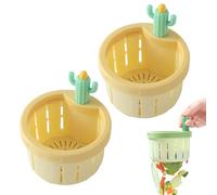 Cactus Sink Strainer Basket - Automatic Push-Press Kitchen Drain Filter, Self-Cleaning, Mess-Free, Whimsical Green & Yellow Design (Yellow*2)