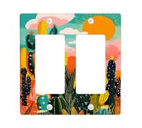 Cactus Sunset Light Switch Cover Piastra/Coperture di uscita, Colori vivaci del deserto per la decorazione della parete, Piastre da parete in termoplastica, Dimensioni standard Double Rocker