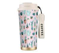 Cactus verdi e succulente per tazza da viaggio, 100% a prova di perdite, in acciaio inossidabile 316, con isolamento sottovuoto, coperchio e cannuccia per acqua, tè freddo o caffè, frullati e altro an