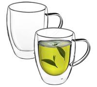CADAX a doppio vetro muro, bicchiere con manico, 270 ml, bicchiere da bere per succo, tè, caffè, bevande, acqua, tè freddo, cappuccino, vetro universale, bicchiere, alta qualità (2)