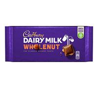 Cadbury Whole Nut, Dairy Milk Cioccolato - Cioccolato al latte cremoso con pezzi di nocciola intera - Deliziosa caramella dal gusto corposo - Noce intera, 1 x 180 g