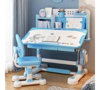 cadciehe Set di scrivania e sedia per bambini in altezza regolabile con doppio supporto ergonomico per la schiena, tavolo e sedie per l'apprendimento correttori della postura, ampio tavolo da studio