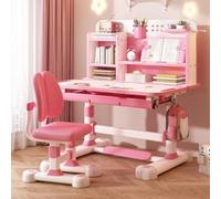 cadciehe Set di scrivania e sedia per bambini in altezza regolabile con doppio supporto ergonomico per la schiena, tavolo e sedie per l'apprendimento correttori della postura, ampio tavolo da studio