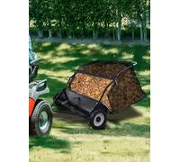 cadciehe Spazzatrice da 112 cm dietro il prato, resistente spazzatrice a spinta e raccoglierba con tramoggia da 25 Cu Ft, spazzola regolabile in altezza spazzatrice per trattore da prato, pulizia del