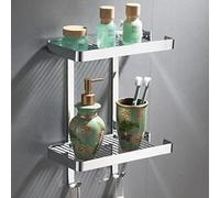 Caddy doccia angolare montato a parete - Scaffale per bagno in ottone solido e piatto di sapone, smerattero di shampoo arrugginito con cesto drenante e ganci per bottiglie di condimento da cucina -