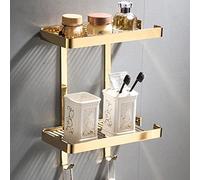 Caddy doccia angolare montato a parete - Scaffale per bagno in ottone solido e piatto di sapone, smerattero di shampoo arrugginito con cesto drenante e ganci per bottiglie di condimento da cucina -