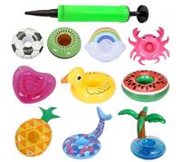 Caddy per tazze gonfiate - Confezione da dieci galleggianti Aqua, supporto dal design sorridente | Piattaforma di servizio arrotolabile per feste usata a bordo piscina nel porto Balneazione al