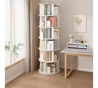 CADEHUB Drehbares BüCherregal, Kinder BüCherregal A 360°, Ripiani Portaoggetti, Ripiani Multipli Opzionali, Piccola Libreria Angolare per Bambini, Libreria Verticale White Six-Layer Assembly Required