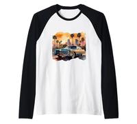 Cadillac Vintage a LA - Vecchia Scuola - Acquerello Maglia con Maniche Raglan