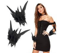 Cadimus Polsini con piume da donna, guanti cosplay di Halloween, guanti con piume gotiche