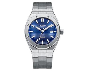 CADISEN Orologio meccanico automatico da uomo calendario impermeabile business gentleman uomo stile orologio cinturino in acciaio, Blu