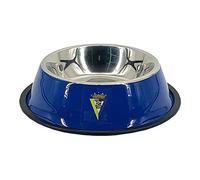 CÁDIZ CF - Mangiatoia per cani e gatti, in acciaio inox, antiscivolo, resistente, 22 x 22 x 5 cm, colore blu, con scudo squadra, prodotto ufficiale (CyP Brands)