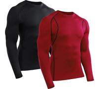 Cadmus Maglietta da uomo a maniche lunghe da corsa, a compressione, ad asciugatura rapida, traspirante, per palestra, allenamento atletico, 009# Nero, rosso Confezione da 2, M