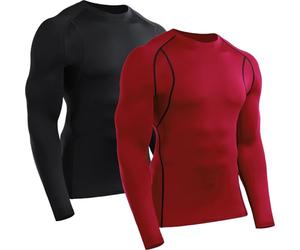 Cadmus Maglietta da uomo a maniche lunghe da corsa, a compressione, ad asciugatura rapida, traspirante, per palestra, allenamento atletico, 009# Nero, rosso Confezione da 2, M