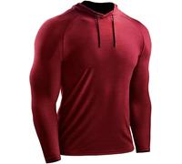 Cadmus Maglietta da uomo a maniche lunghe da corsa, jogging, atletica, con cappuccio, traspirante, ad asciugatura rapida, leggera, per allenamento, sport, casual, 071# rosso, confezione da 1, L