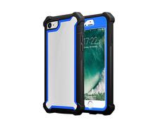 CADORABO 2 in 1 con bordo in silicone TPU e retro in vetro acrilico Cover per Apple iPhone 7 / 7S / 8 / SE 2020, BLU NERO
