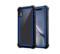 CADORABO 2 in 1 con bordo in silicone TPU e retro in vetro acrilico Cover per Apple iPhone XR, BLU NERO