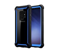 CADORABO 2 in 1 con bordo in silicone TPU e retro in vetro acrilico Cover per Samsung Galaxy S9, BLU NERO
