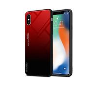 CADORABO bicolore in silicone TPU e retro in vetro temperato Cover per Apple iPhone X / XS, ROSSO - NERO