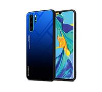 CADORABO bicolore in silicone TPU e retro in vetro temperato Cover per Huawei P30 PRO, BLU - NERO