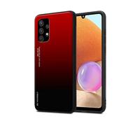 CADORABO bicolore in silicone TPU e retro in vetro temperato Cover per Samsung Galaxy A32 4G, ROSSO - NERO