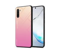 CADORABO bicolore in silicone TPU e retro in vetro temperato Cover per Samsung Galaxy NOTE 10, GIALLO - ROSA
