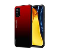 CADORABO bicolore in silicone TPU e retro in vetro temperato Cover per Xiaomi RedMi NOTE 10 5G / POCO M3 PRO 5G, ROSSO - NERO