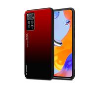 CADORABO bicolore in silicone TPU e retro in vetro temperato Cover per Xiaomi RedMi NOTE 11 PRO 4G / 5G, ROSSO - NERO