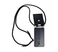 Cadorabo Custodia Collana per Samsung Galaxy J5 2015 in NERO Case a Tracolla - Cover Laccio per Il Collo in Silicone Trasparente con Anelli Ori, Cordino e Borsello Rimovibile