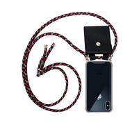 CADORABO Catena in silicone con anelli d'oro con cinturino in corda Catena di telefoni cellulari per Apple iPhone X / XS, ROSSO BLU GIALLO
