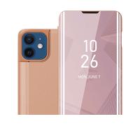 CADORABO Clear View Specchio con supporto Protezione 360 gradi Custodia per cellulare per Apple iPhone 12 / 12 PRO, KUNZIT ROSA