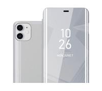 CADORABO Clear View Specchio con supporto Protezione 360 gradi Custodia per cellulare per Apple iPhone 11, AGATA ARGENTO