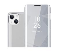 CADORABO Clear View Specchio con supporto Protezione 360 gradi Custodia per cellulare per Apple iPhone 14, AGATA ARGENTO