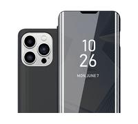 CADORABO Clear View Specchio con supporto Protezione 360 gradi Custodia per cellulare per Apple iPhone 14 PRO MAX, TORMALINA NERA