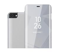 CADORABO Clear View Specchio con supporto Protezione 360 gradi Custodia per cellulare per Apple iPhone 7 / 7S / 8 / SE 2020, AGATA ARGENTO